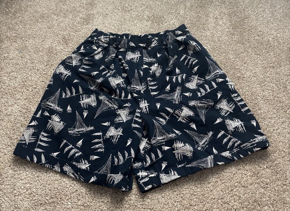Vintage Ralph Lauren Classic Pleated Nautical Sailboat Shorts Womens Sz 8